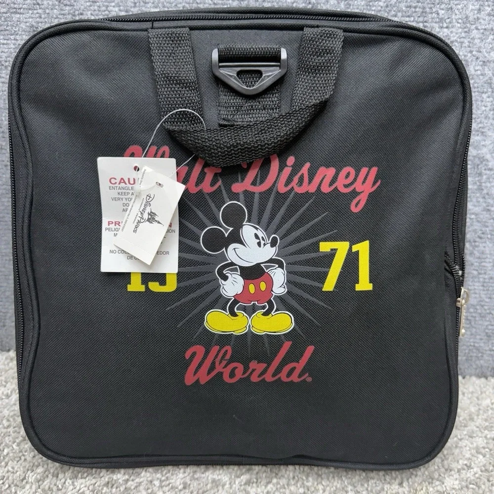 Walt Disney World 1971 Mickey Mouse Black Duffel Bag Gym Tote Collapsible